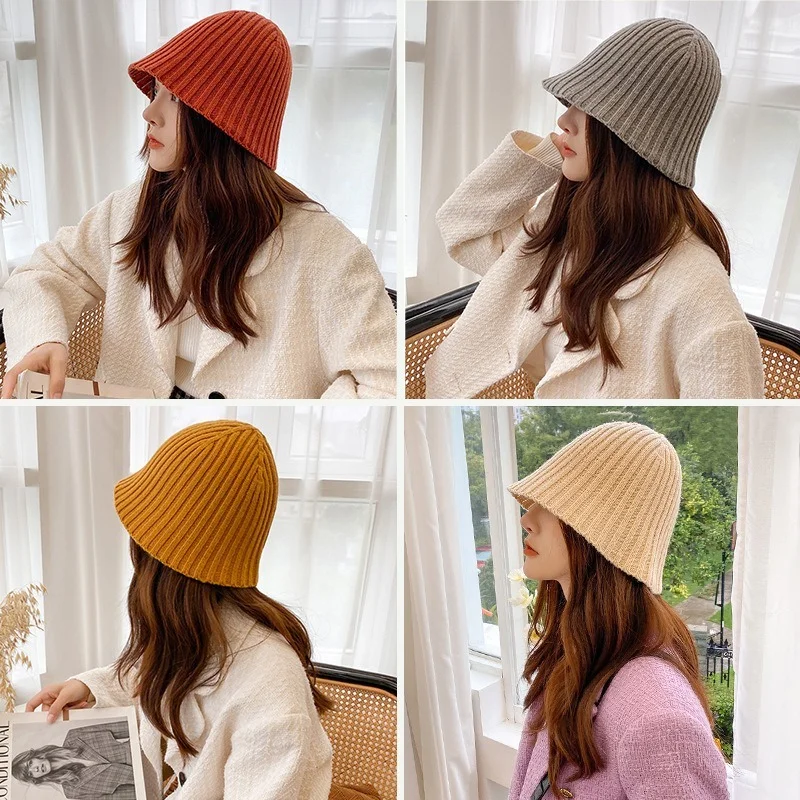 

New Winter Solid Beanies Skullies For Men Women Warm Soft Knitted Woolen Hat Korean Bucket Hat Warm Hat Hip Hop Hedging Knit Hat