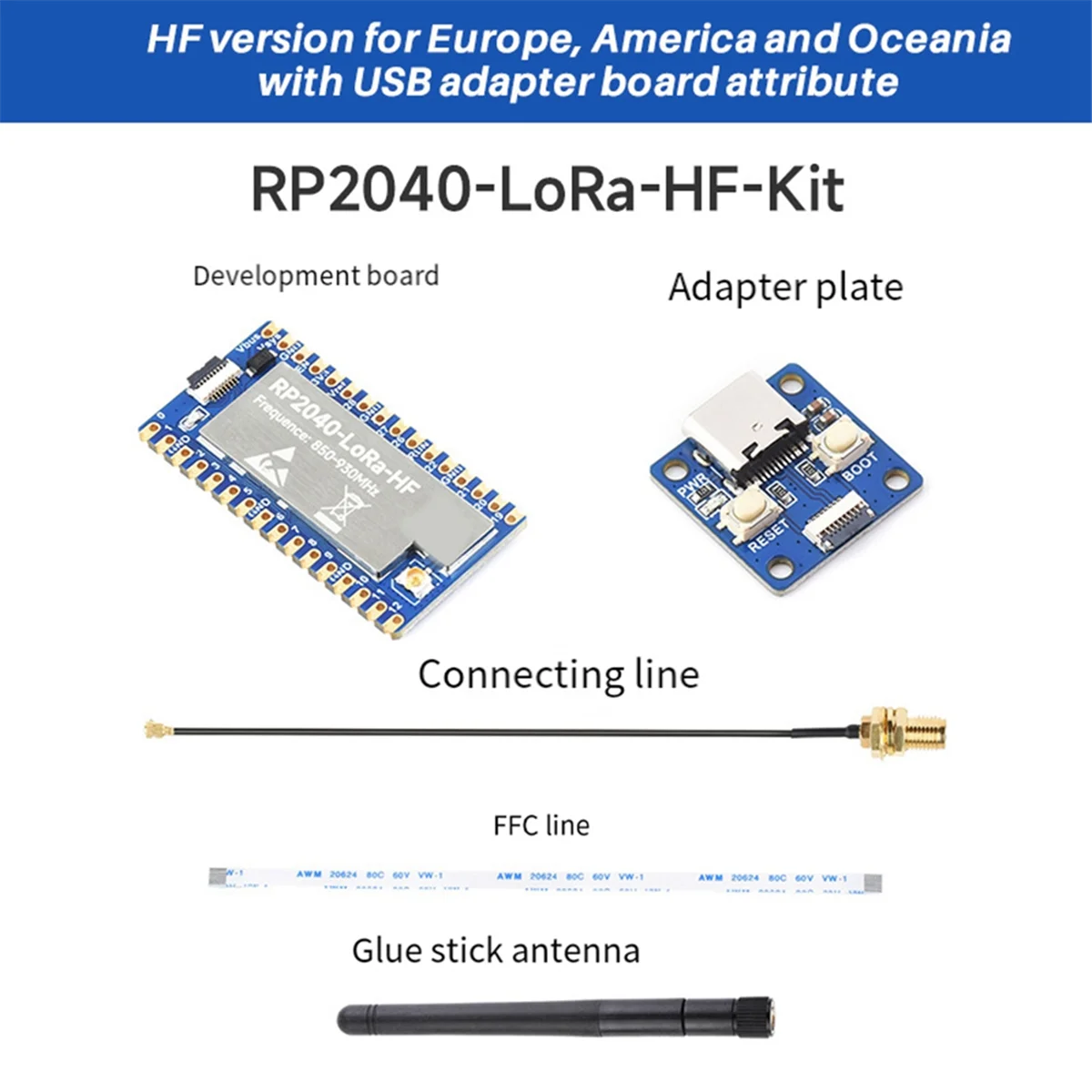 Комплект макетной платы HF RP2040-LoRa + плата адаптера SX1262 Плата разработки 850-930 МГц