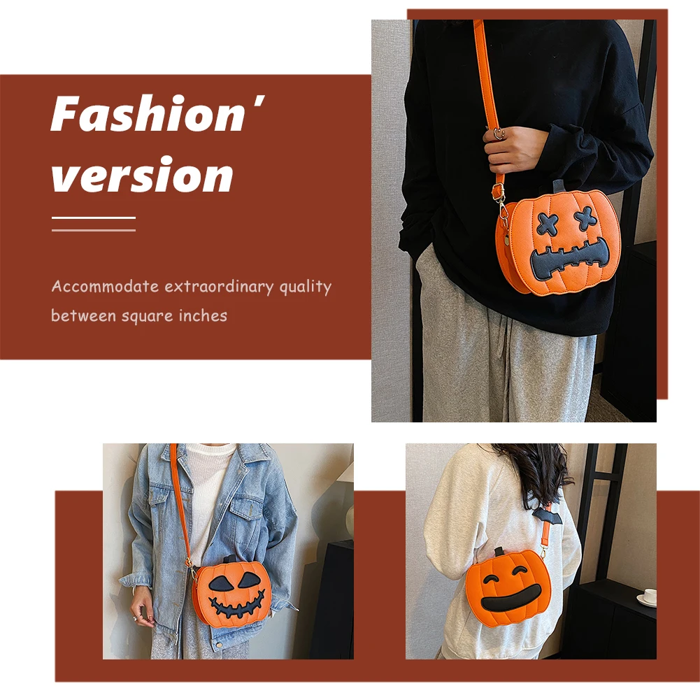 

Halloween Stylish Satchel Bag Pumpkin Bat Wing Crossbody Purse Solid Color PU Leather Adjustable Strap for Traveling Vacation