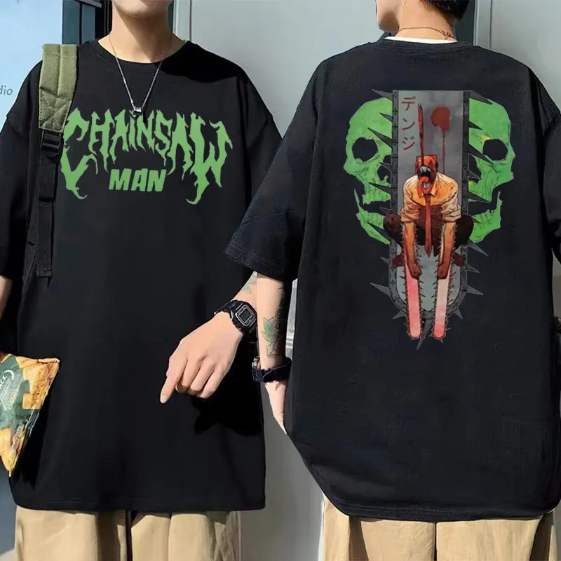 

Japan Anime Chainsaw Man Denji Double Sided Tshirt Men Women Cartoon Manga Cotton Oversize T-shirt Mens Short-sleeved tops tee