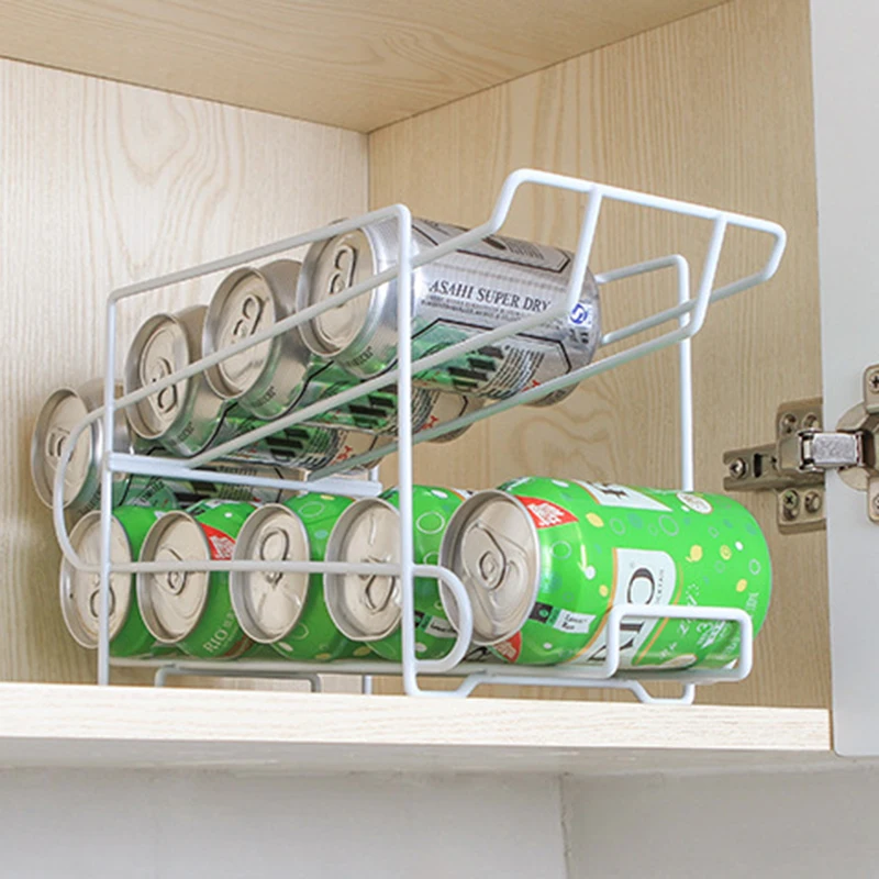 

Kitchen Refrigerator Cans Organizer Shelf Desktop Double Layer Storage Cans Rack Beverage Soda Coke Beer Can Dispenser Holder