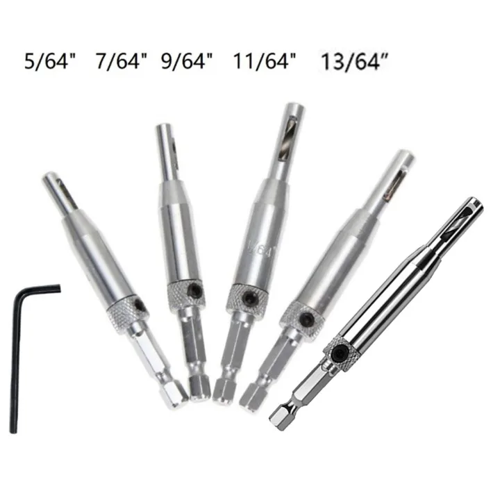 

5pcs Self-centering Drill Bits Hex Handle Hinge Hardware Drill Bits Set Pilot Hole Guides Door With Spanner