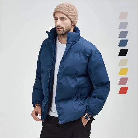 Winter 2022 New Men Light Blue Oversized Puffer Parkas Stand Collar Warm Thick Coat Male Fashion Casual Padded Cotton Jacket