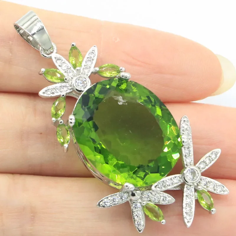 11g Real 925 Solid Sterling Silver Pendant New Statement Green Peridot Pink Kunzite Golden Citrine CZ Ladies Party