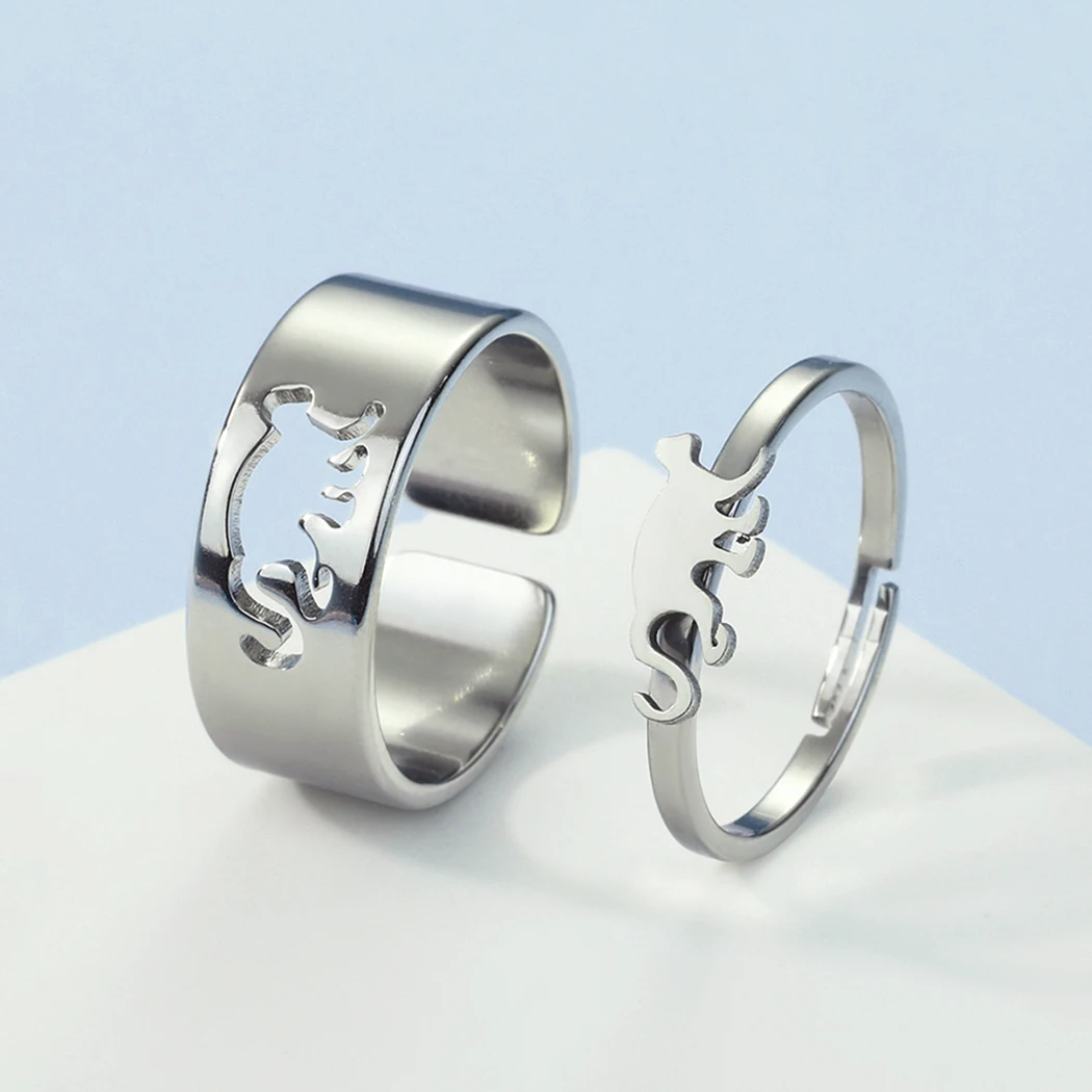 

Simple Animal Monkey Matching Open Rings for Women Girls Stainless Steel Gothic Jewelry Adjustable Punk Lover Couple Ring Set
