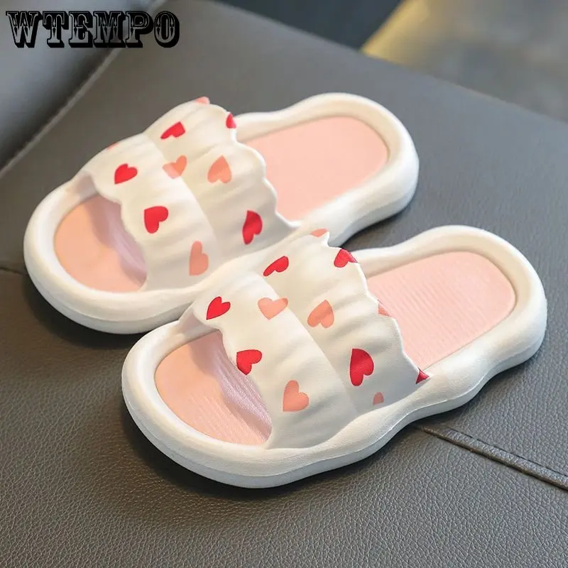 WTEMPO Children's Slippers Summer PVC Anti-slip Floor Flat Shoes Soft Bottom Parent-child Sandals Home Indoor Slides Wholesale