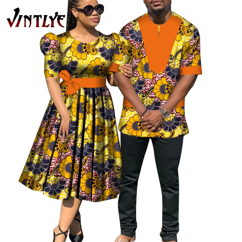 Африканская одежда для пар женские платья и мужские комплекты рубашек