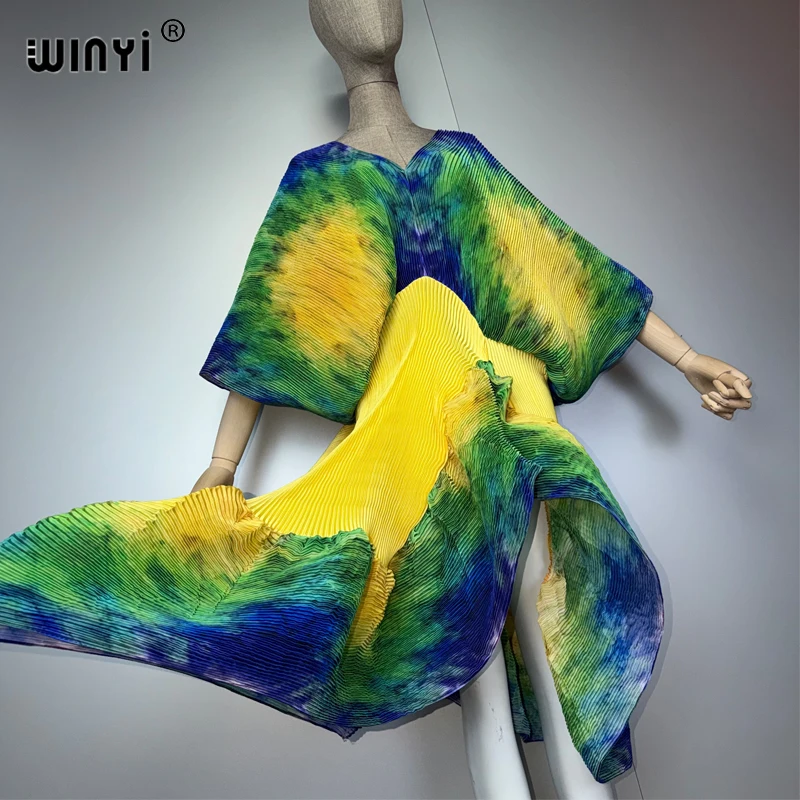 Фото Элегантное плиссированное платье WINYI в стиле бохо для мусульманок, эластичное пляжное платье-накидка, кафтан, абайя в дубайском стиле, роскошное длинное платье для праздников №3