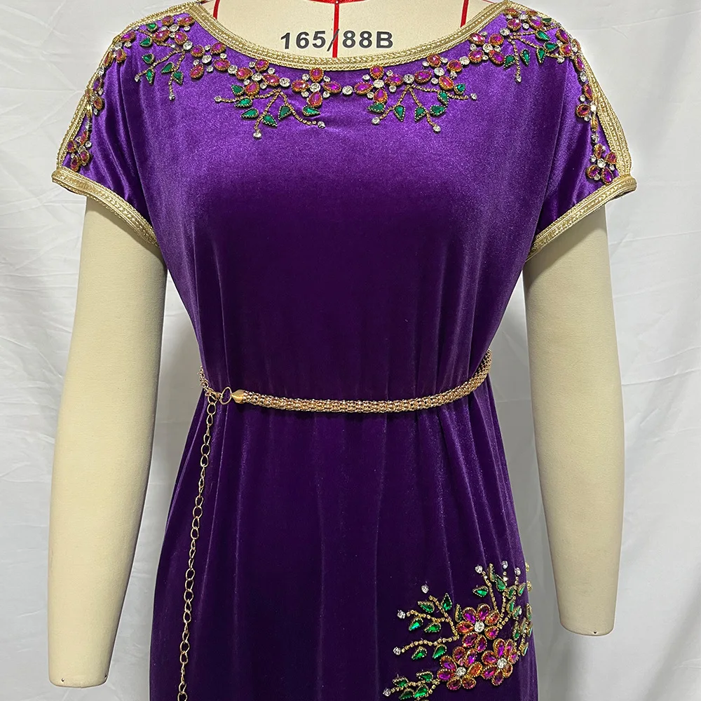 Eid Velvet Abaya Islamic Dress Handwork Diamonds Arabic Dubai Party Evening Dresses Abayas for Women Saudi Moroccan Caftan Robe