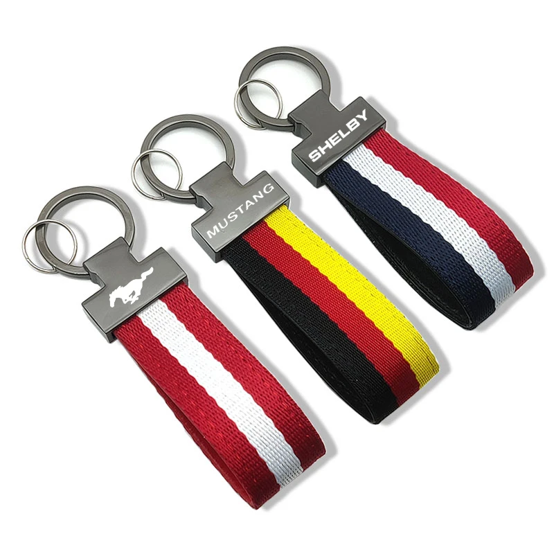 

Tri-color stripes Car Keychain Chain Custom Keyring For Ford Mustang SHELBY GT 500 350 Convertible V Mach e Auto Accessories