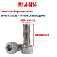 m1 4 m14 a2 304 stainless steel allen bolts socket cap screws hex head din912