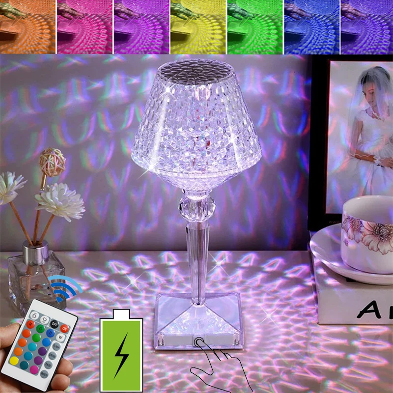 

Хрустальная настольная лампа ночник 3/16 цветов Романтический Алмазный атмосферный светильник USB перезаряжаемая Сенсорная лампа для спальн...