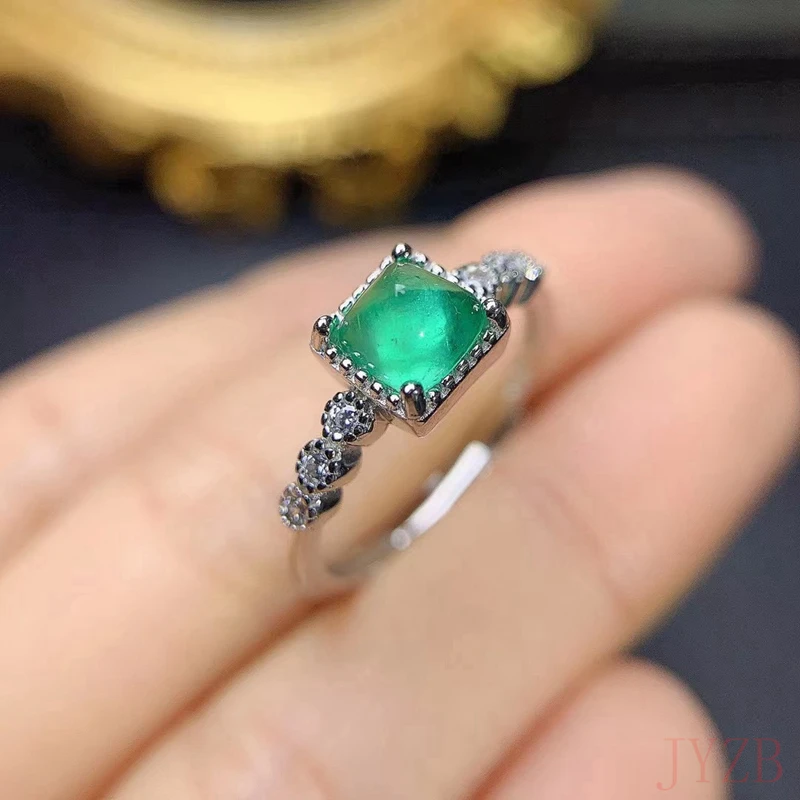 Gemstone  Ring Daily Wear 100% Natural Emerald  Silver  Solid 925  Gewelry 5*5mm Sugar Tower Cut images - 6