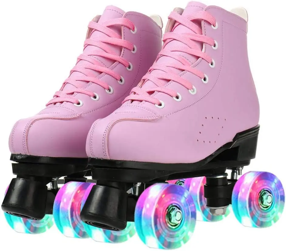 

Womens Roller Skates Patines 4 Radas Adjusiable 4-Pejiijar Hightop Shiny PU Leather Rubber Classic Artistic for Outdoor Skating
