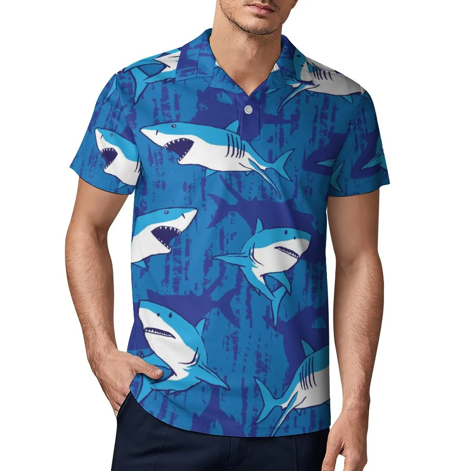 

Рубашка-поло мужская повседневная с принтом быка и акулы, модная рубашка с коротким рукавом, топ с принтом в виде животного океана, 4XL 5XL