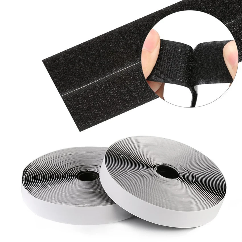 

WEFILM Self Adhesive Sticky Tape Nylon 20mm Hook Loop Fastener Mosquito Net Double Side Tape 1/5/10/25M Black White