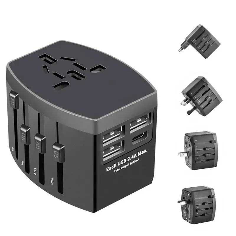 

International Power Adapter Portable Travel Adapter Plug Portable Plug Adapter With 3 USB 1 Type C Port Worldwide Wall Charger