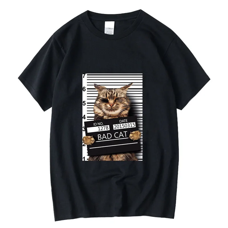 

XIN YI Men's high quality t-shirt 100% cotton Funny criminal cat pattern printed casual cool o-neck t shirt loose male tees tops