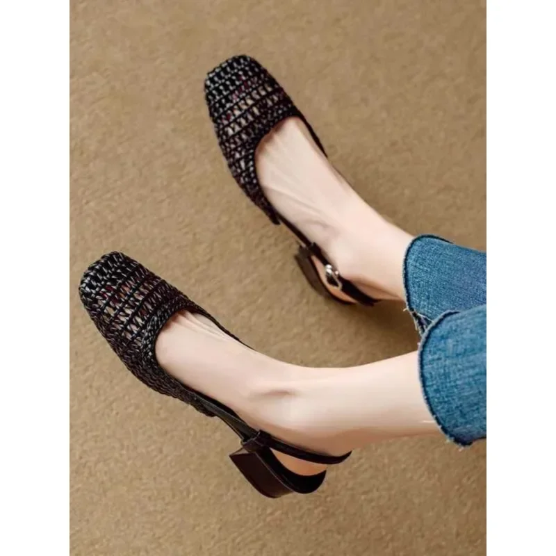 Сандалии женские с открытым носком босоножки на устойчивом каблуке без застежки