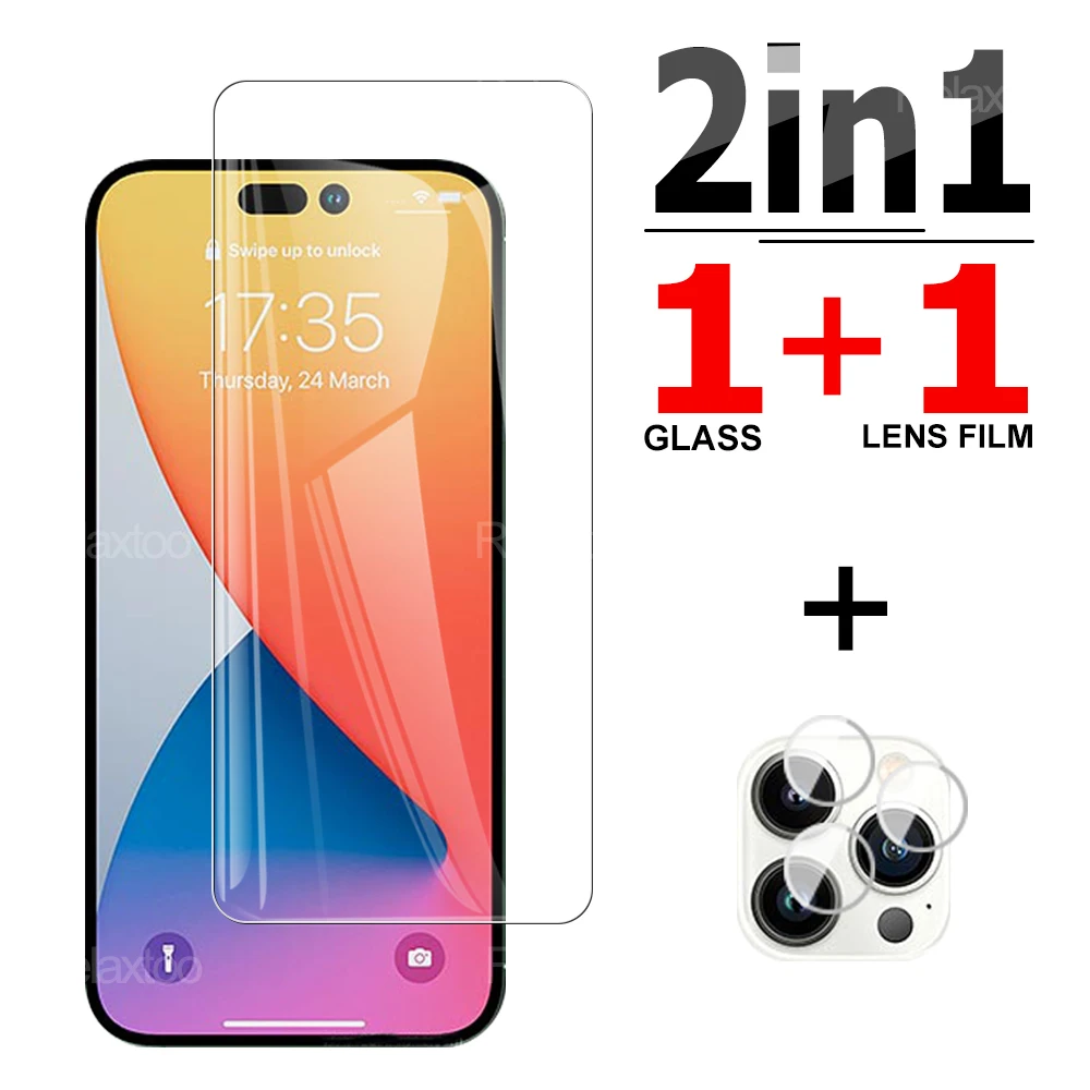 

2 в 1 закаленное стекло для iPhone 14 11 12 13 Pro Max mini, Защита экрана для iPhone 8 7 Plus SE 2020 2022 HD объектив, стекло для камеры