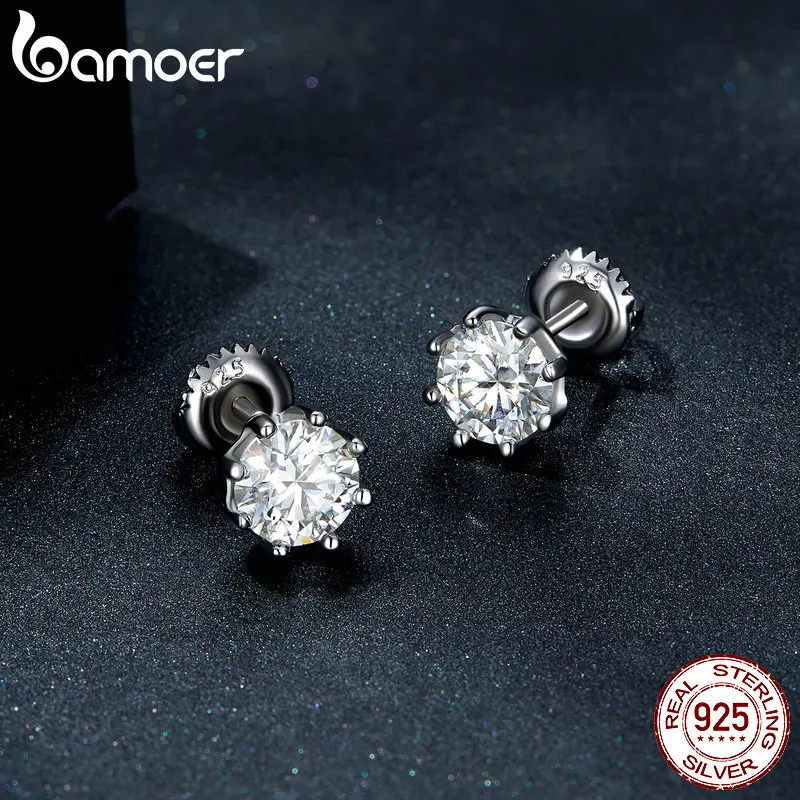 

Bamoer 1.6CT D Color VVS1 EX Moissanite S925 Stud Earrings Brilliant Round Cut Lab Diamond Platinum Plated Earrings for Women