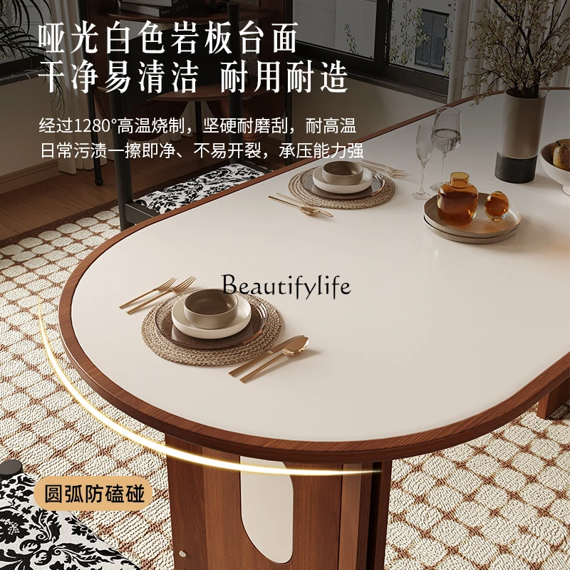 Овальный складной обеденный стол из каменной плиты в стиле ретро для небольшой