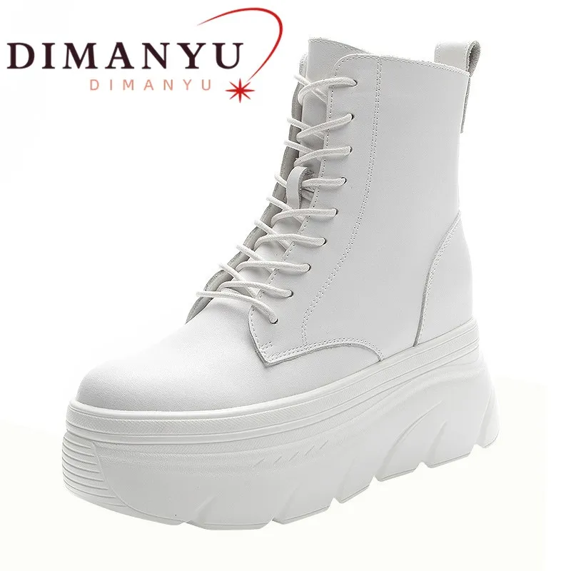 

DIMANYU Booties Women Platform Genuine Leather Women Autumn Boots High Heels Heightening British Style Short Boots Women