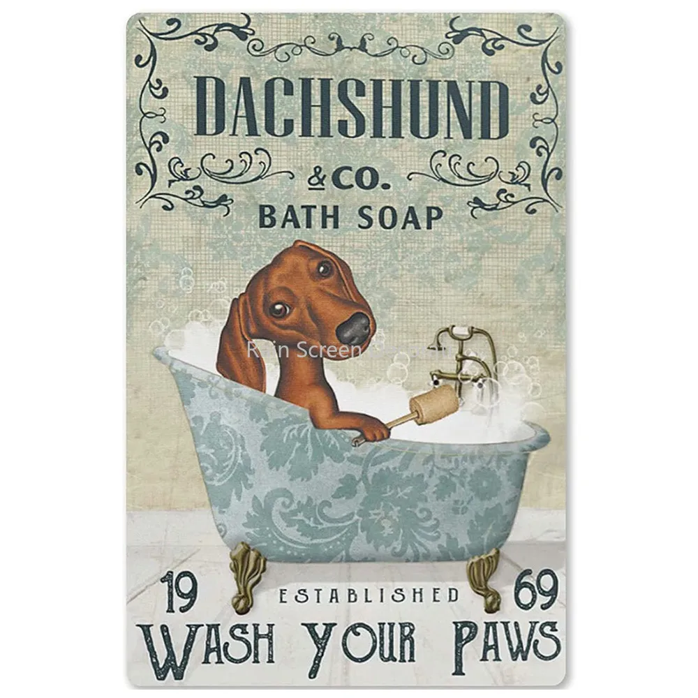 

New Vintage Metal Tin Sign Funny Dachshund Bathroom Decor Plaque Metal Poster for Bar Man Cave Home Bathroom Wall Decor Art