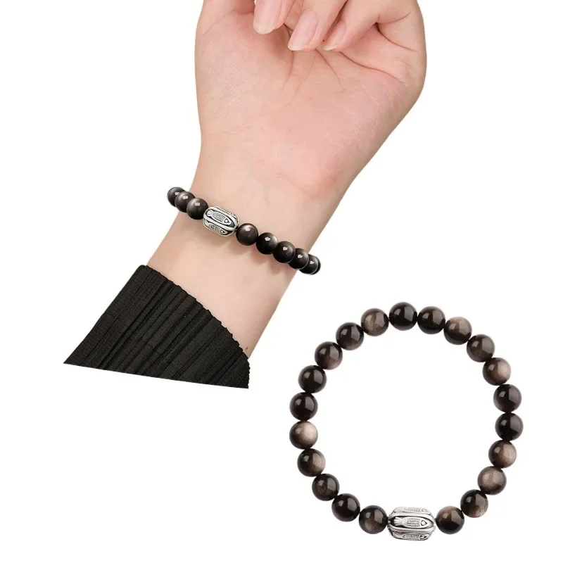 Натуральный серебряный нефритовый браслет черный камень Орфея хрустальный