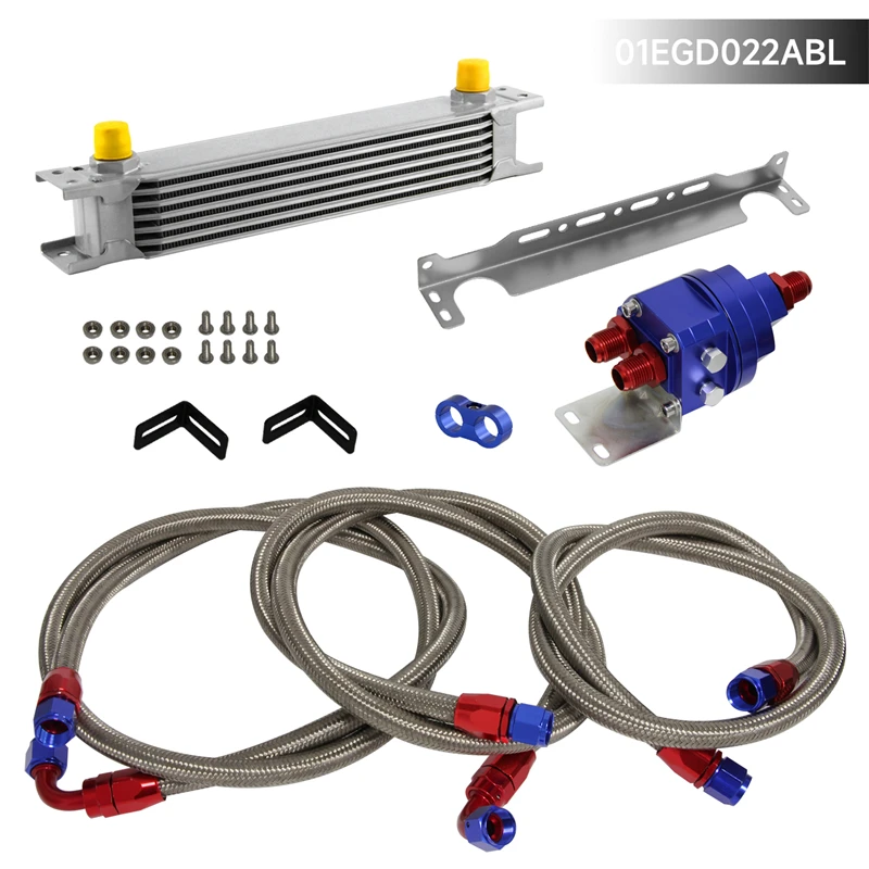 

7 Row AN8 Engine Oil Cooler + 3/4*16 & M20 Filter Relocation Adapter W/Bracket Black/Blue