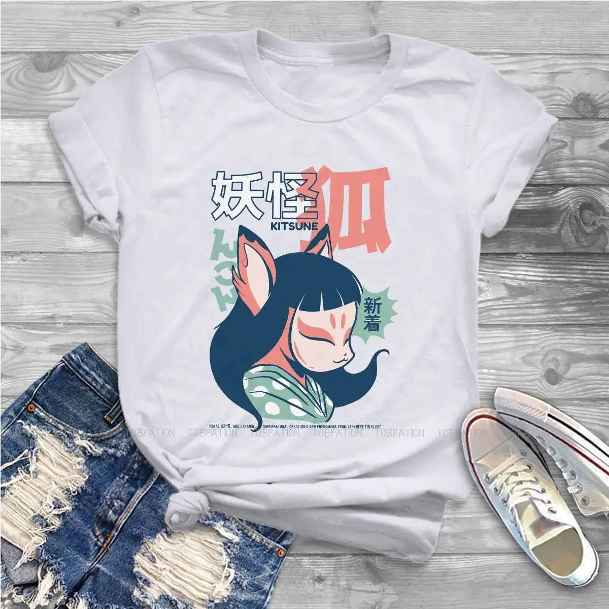 Женские футболки с рисунком из аниме Kitsune Yokai женская готическая винтажная одежда