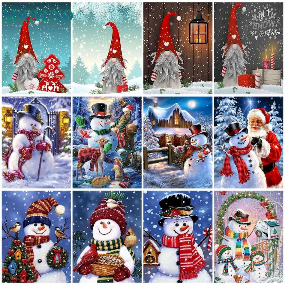 

SDOYUNO DIY Painting By Numbers Kits Christmas Snowman Oil Paint By Numbers Kit For Home Decor Frameless Gift Number Painting