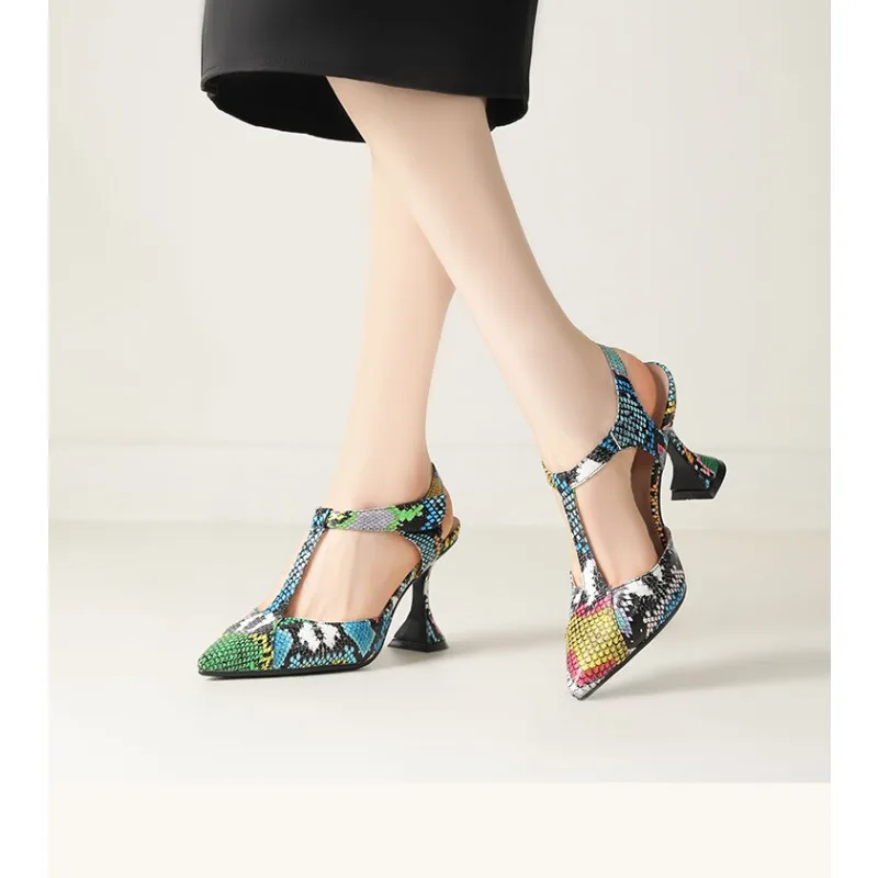 Босоножки женские на высоком каблуке модные сандалии с цветными блокировками