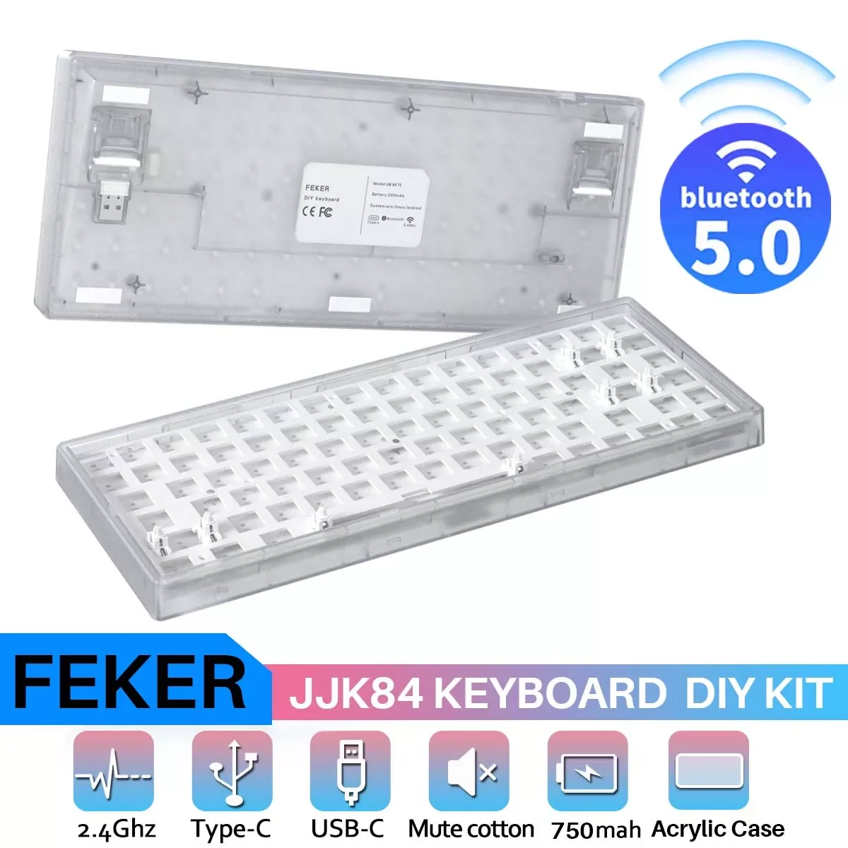 

FEKER JJK84 84 Keys Wireless Rechargeable Keyboard USB Waterproof Backlit Mechanical Keyboard for PC Computer Gaming Gamer