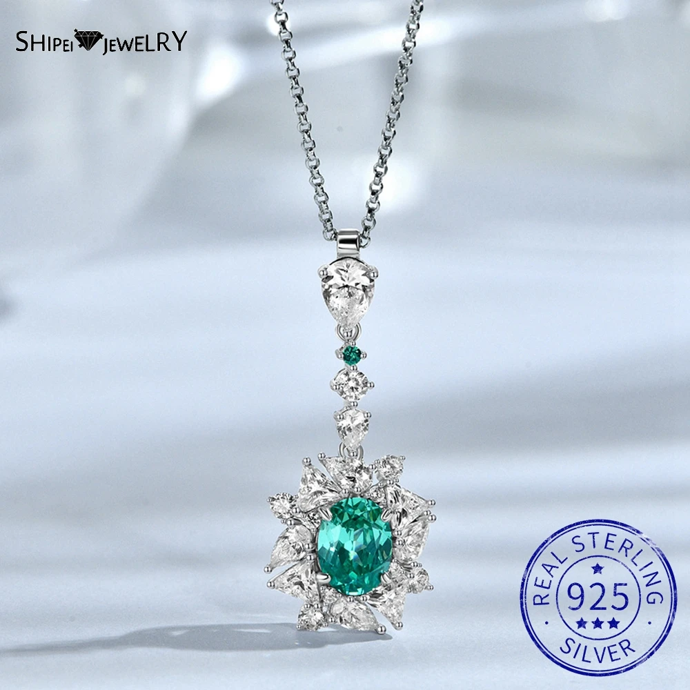 

Shipei Elegant 925 Sterling Silver Created Moissanite Paraiba Tourmaline Ruby Sapphire Gemstone Pendant Necklace Fine Jewelry