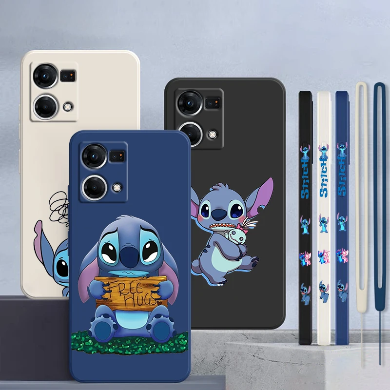 

Stitch Cute Anime Disney Liquid Left Rope Soft Phone Case For OPPO Reno 9 8 7 6 5 4 3 2 Z Pro Lite Snapdragon 4G 5G Cover Fundas
