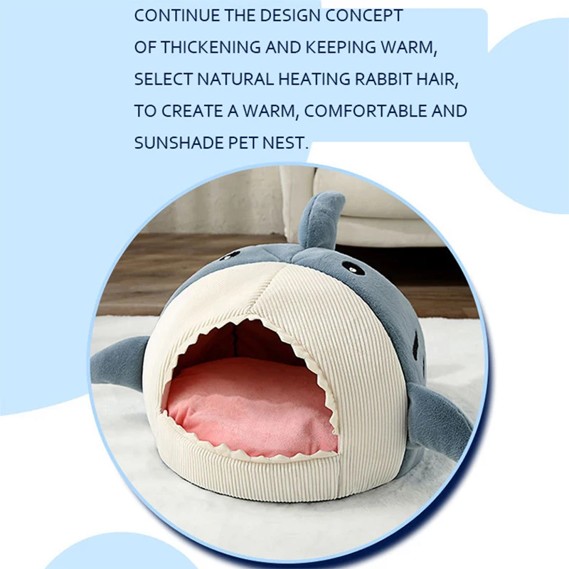 

Shark Cat House Cute Pet Sleeping Bed Warm Soft Cat Nest Kennel Kitten Cave Washable Cat Lounger Cushion Cozy Tent Four Seasons