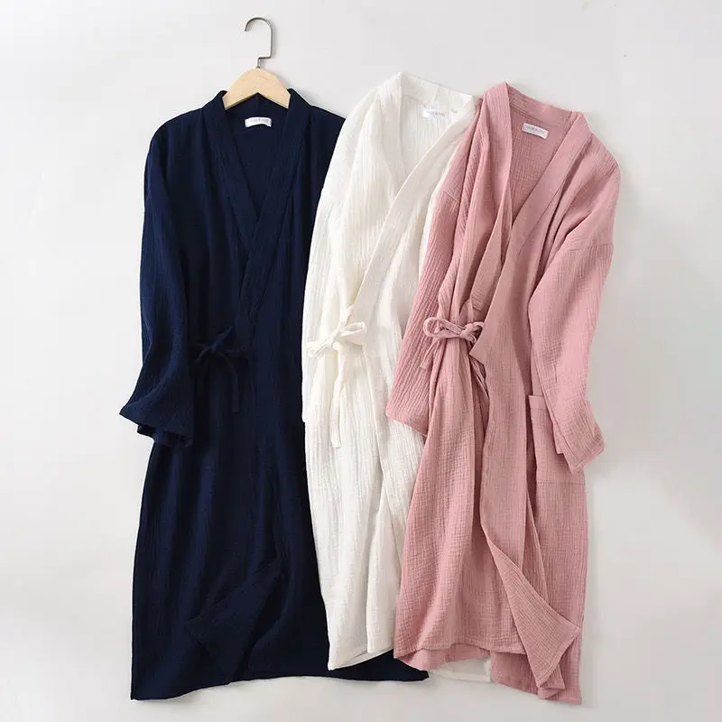 

2022 Japanese-style Kimono Spring and Summer New Cotton Crepe Ladies Thin Nightgown Men Bathrobe Robe Home Service Pajamas T33