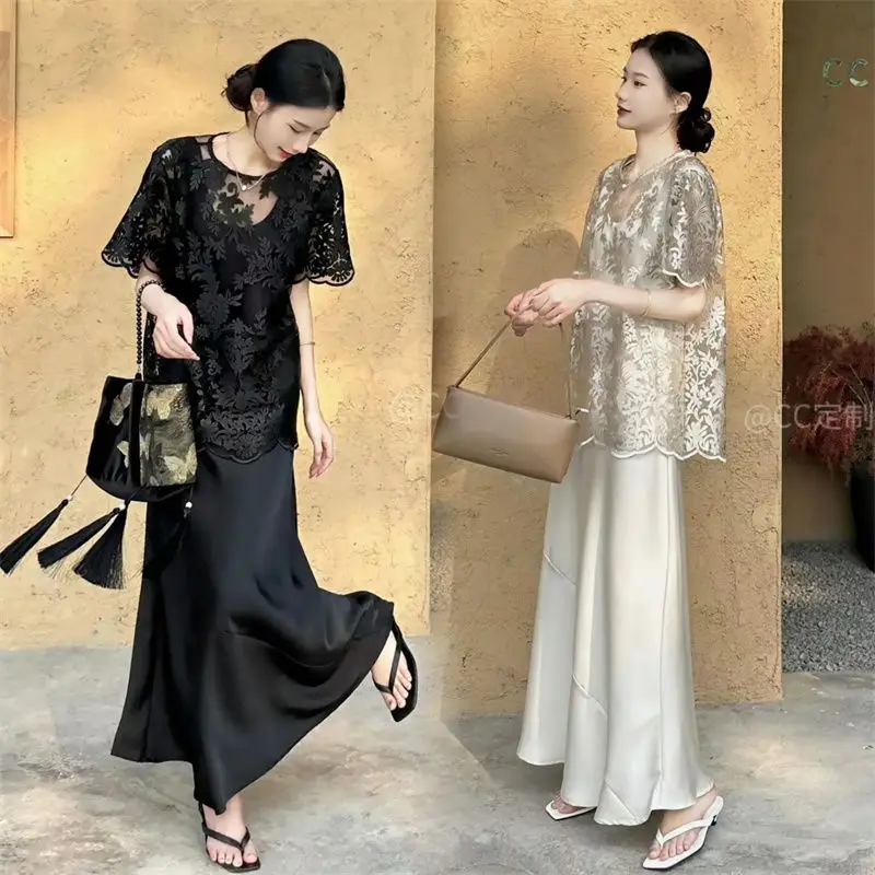 Элегантный и роскошный летний топ Miiiix с кружевным жилетом коротким рукавом 2024