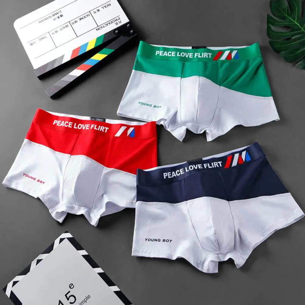 

Men Panties Color Block Letter Printed U Convex Stretchy Mid Waist Plus Size Sweat Absorption Underpants Underwear