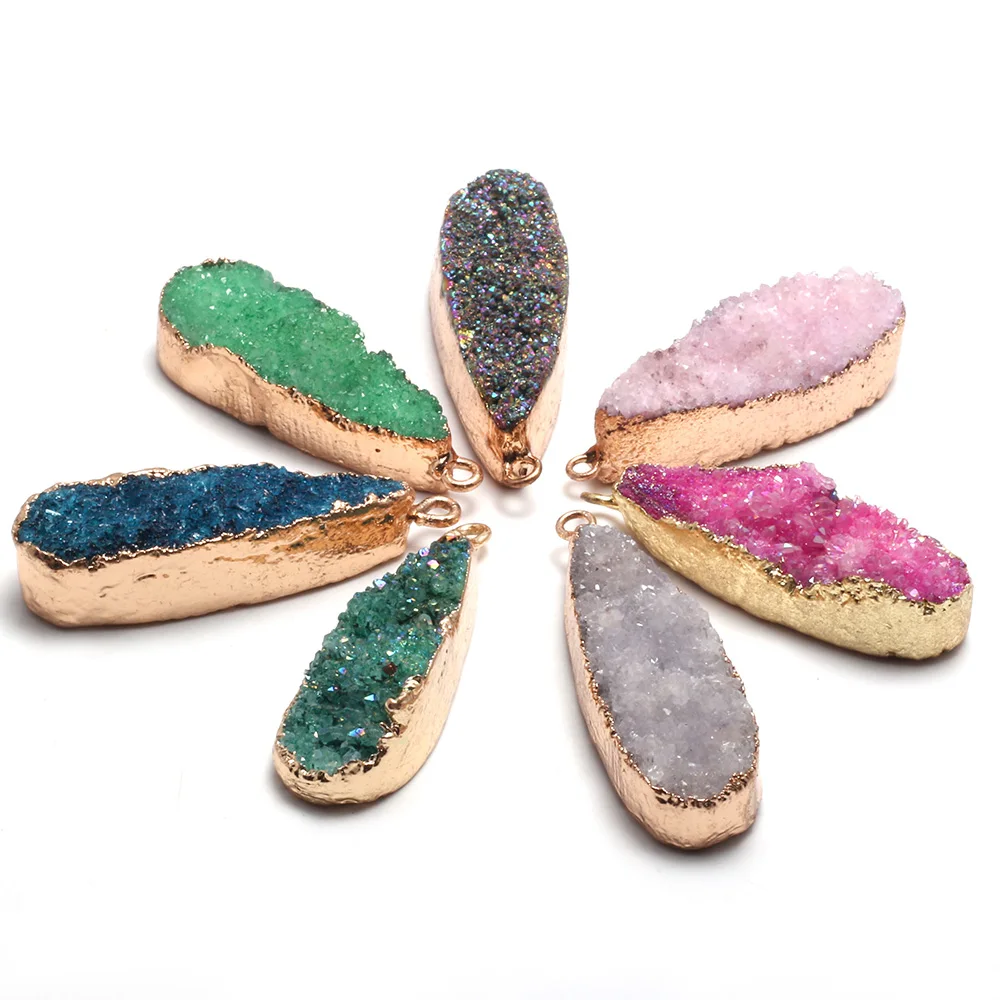 Натуральный камень кристалл зуб агат Позолоченный край капля кулон для