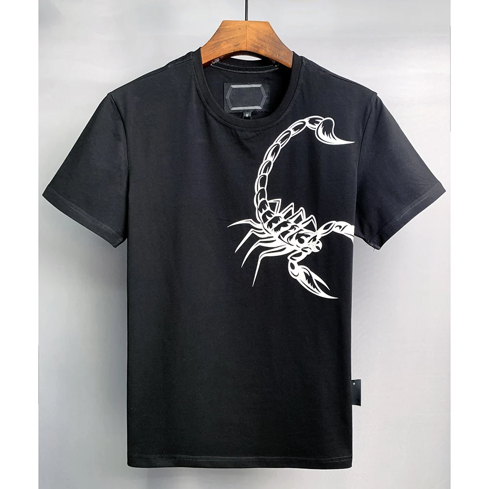

2022 new short sleeve t-shirt men's pure cotton scorpion print top fashion trend slim fit in spring and summer European O-Neck