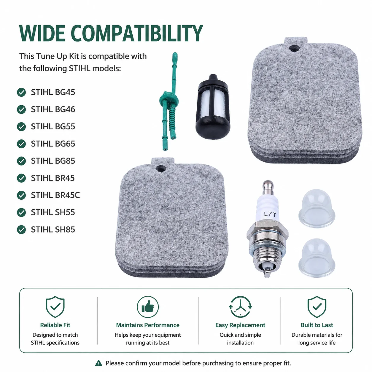 Фото Комплект из 2 воздушных фильтров для Stihl BG55 BG85 SH85 BG65 SH55 BG45 BG46 BR45, комплект свечей зажигания и топливных шлангов с груша-приводом для подкачки топлива, артикул 42291201800 №4