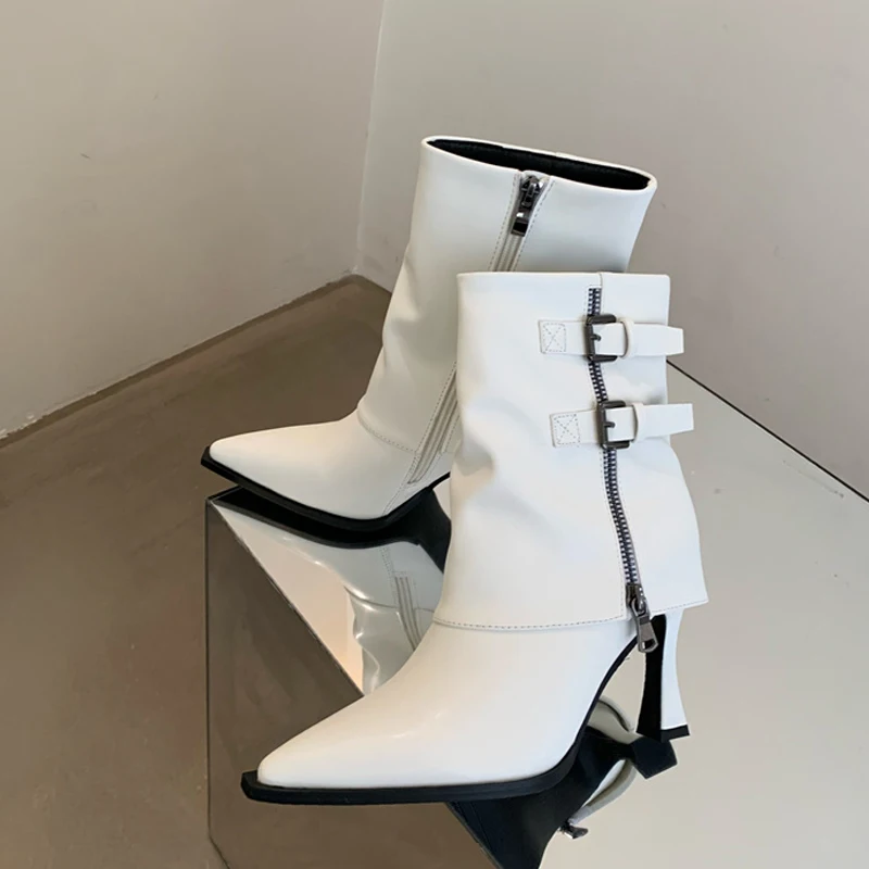 

Новые поступления 2023, женские ботильоны Liyke с двойной пряжкой, высококачественные уютные белые кожаные женские ботинки на молнии, туфли-лодочки на тонком каблуке