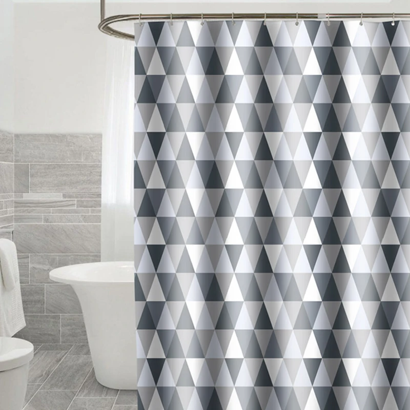 

New Grey Bath Curtain Geometric Pattern Shower Curtains Waterproof Thickened Polyester Cloth Bath Curtain Cloth with Hooks Bano
