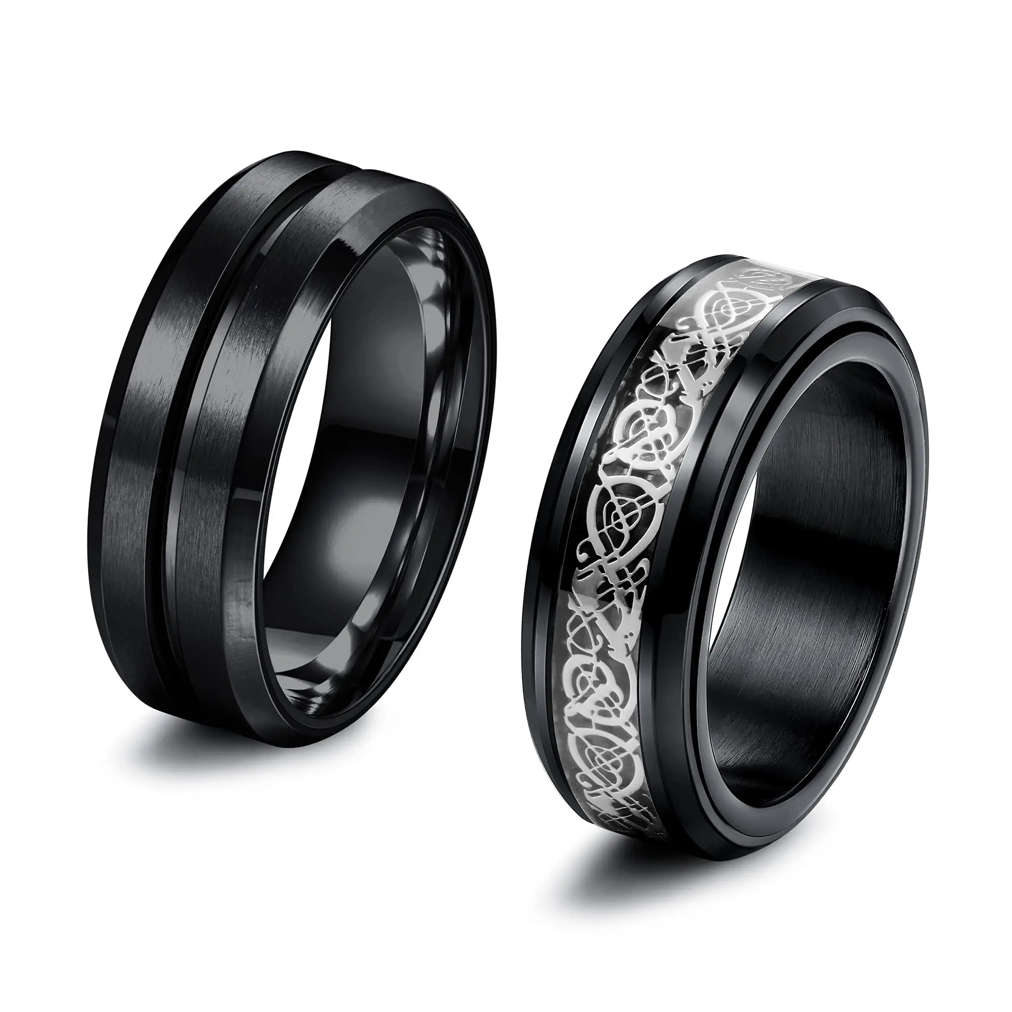 

Fashion 8mm Black Groove Tungsten Wedding Couple Rings For Men Women Retro Celtic Dragon Inlay Black Carbon Fiber Ring Jewelry