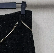 Женский черный комплект из двух предметов с талией яркий шелковый твидовый