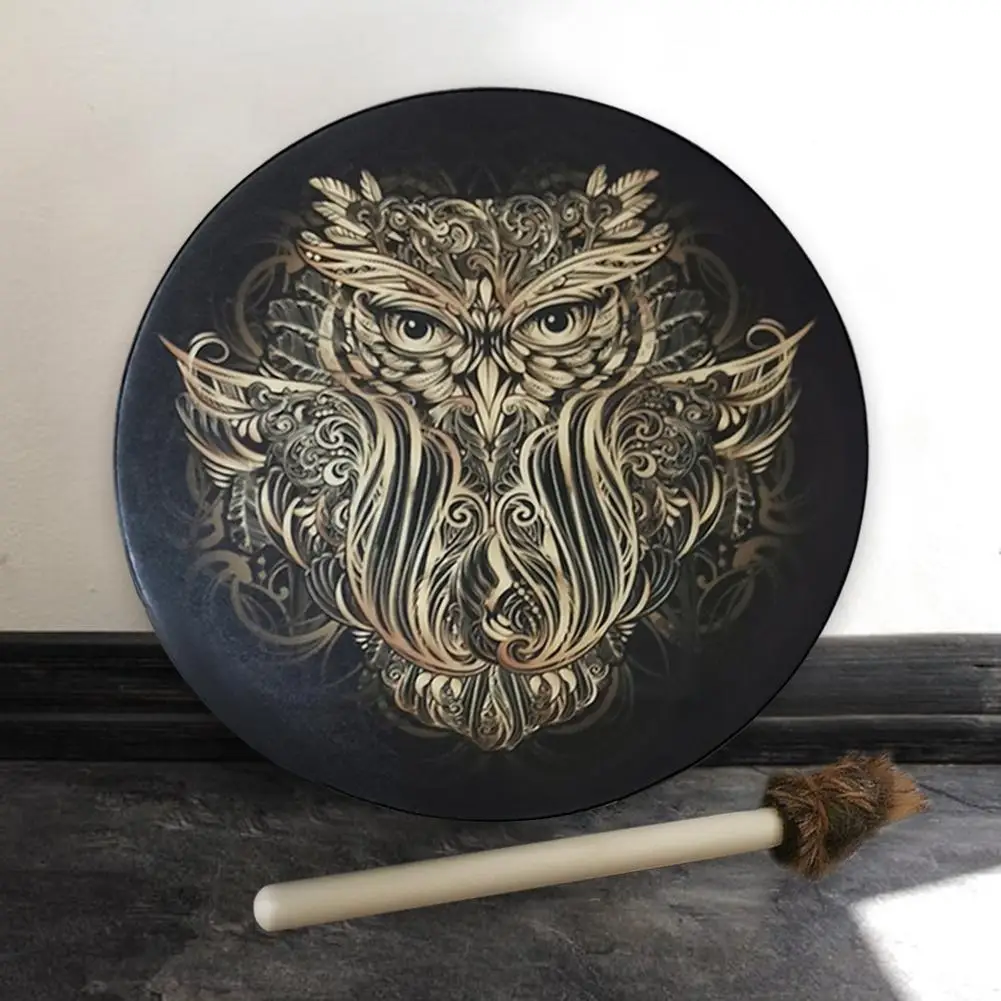 

Owl Shaman Alchemical Moon Drum With Wooden Stick Deep Bass Siberian Instruments Drum Musical Divine Sound T5a4