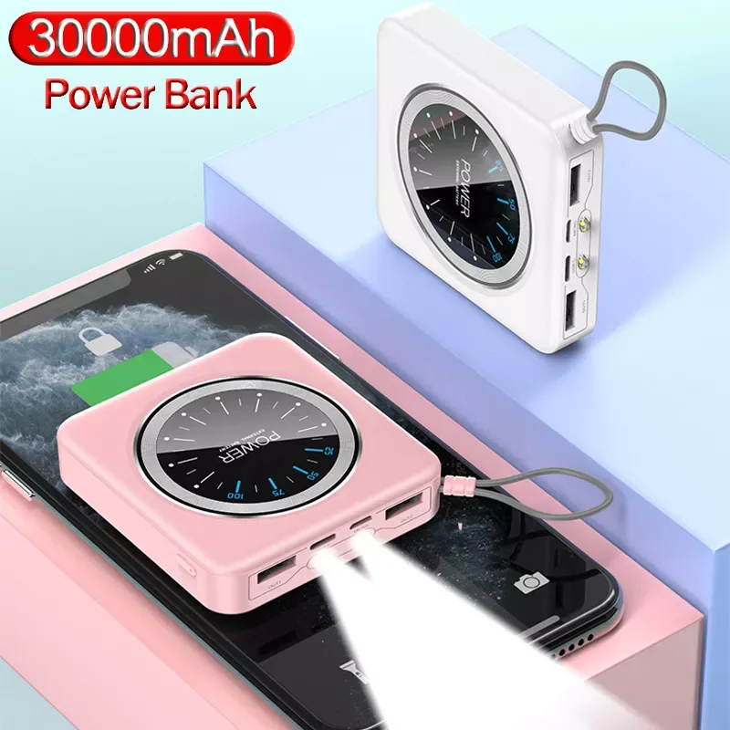 

2023New For iPhone Micro USB Type C 30000mAh Mini Mobile Charger Power Bank for iPhone Android