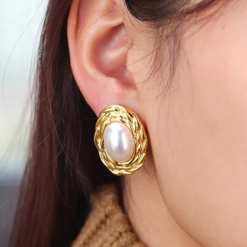 Joya Love роскошные овальные серьги из нержавеющей стали с встроенным жемчугом